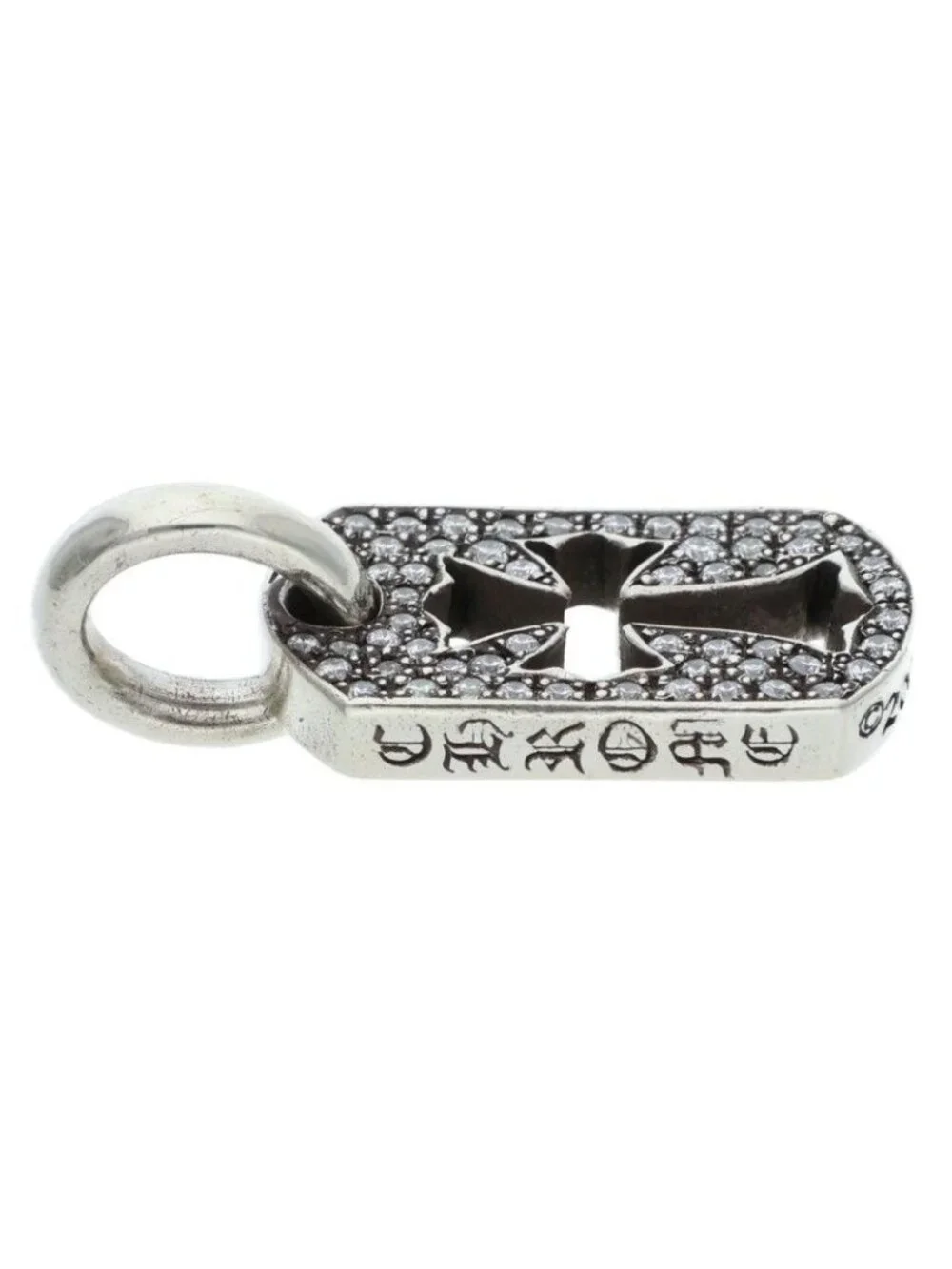 Chrome Hearts DT Tny CO P D Tiny Cutout Cross Dog Tag Pave Diamond Charm Silver